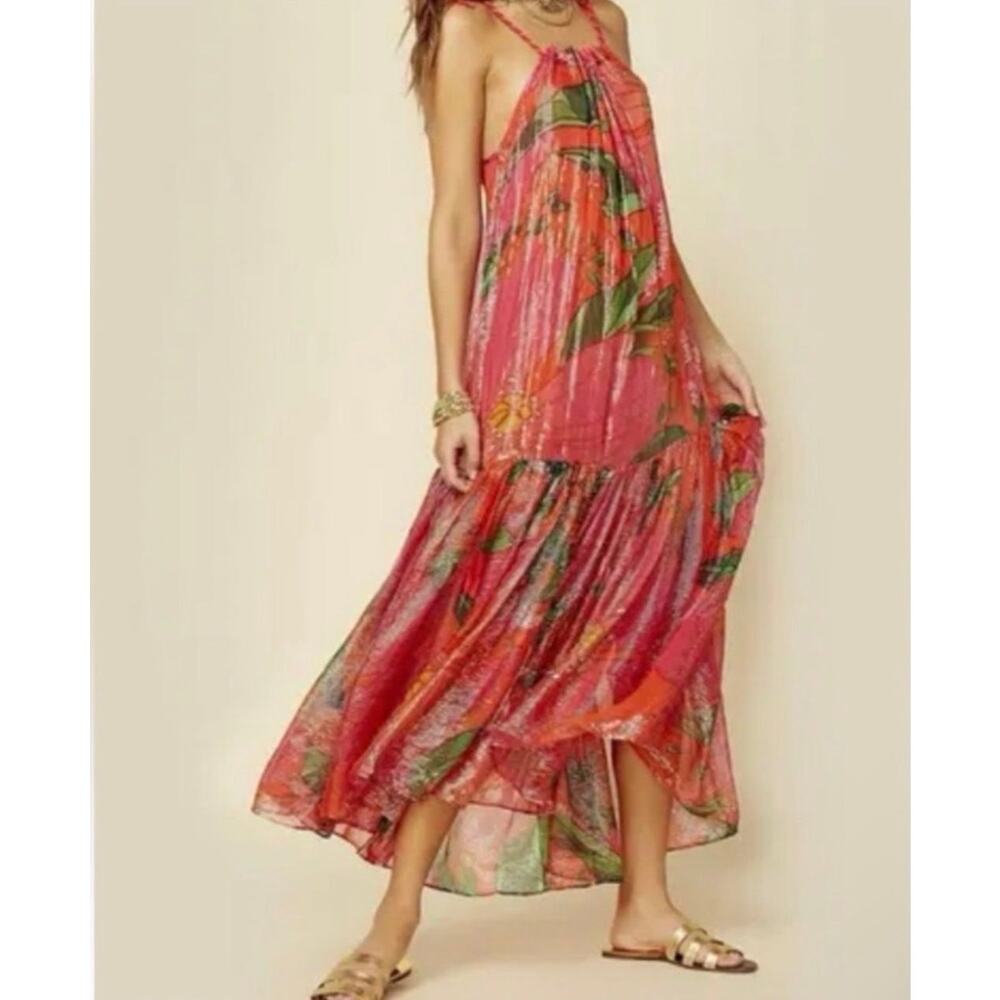 Farm rio Red Pietra Floral Sleeveless Maxi Dress